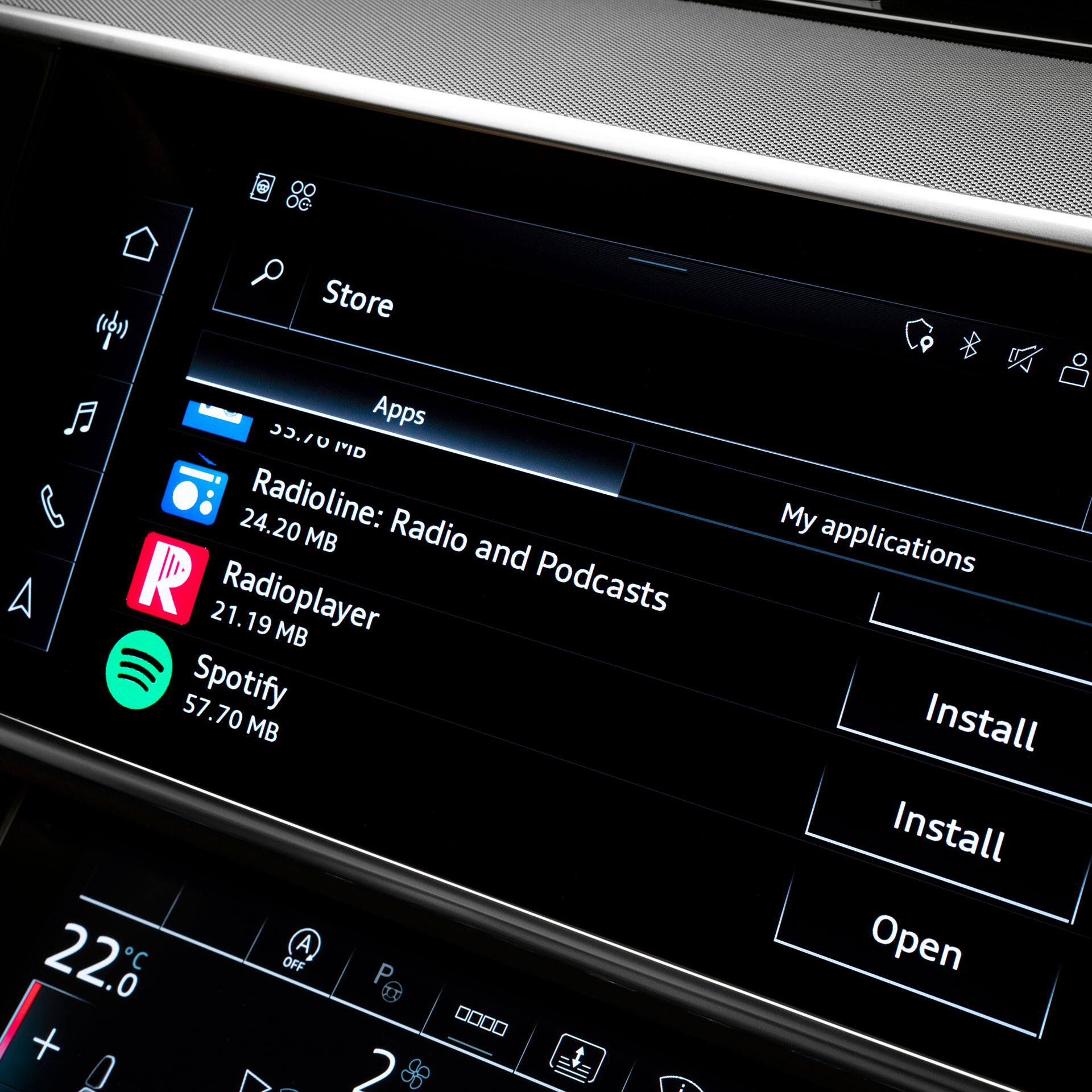 Verschiedene Icons auf virtuellem Hub in einem Audi