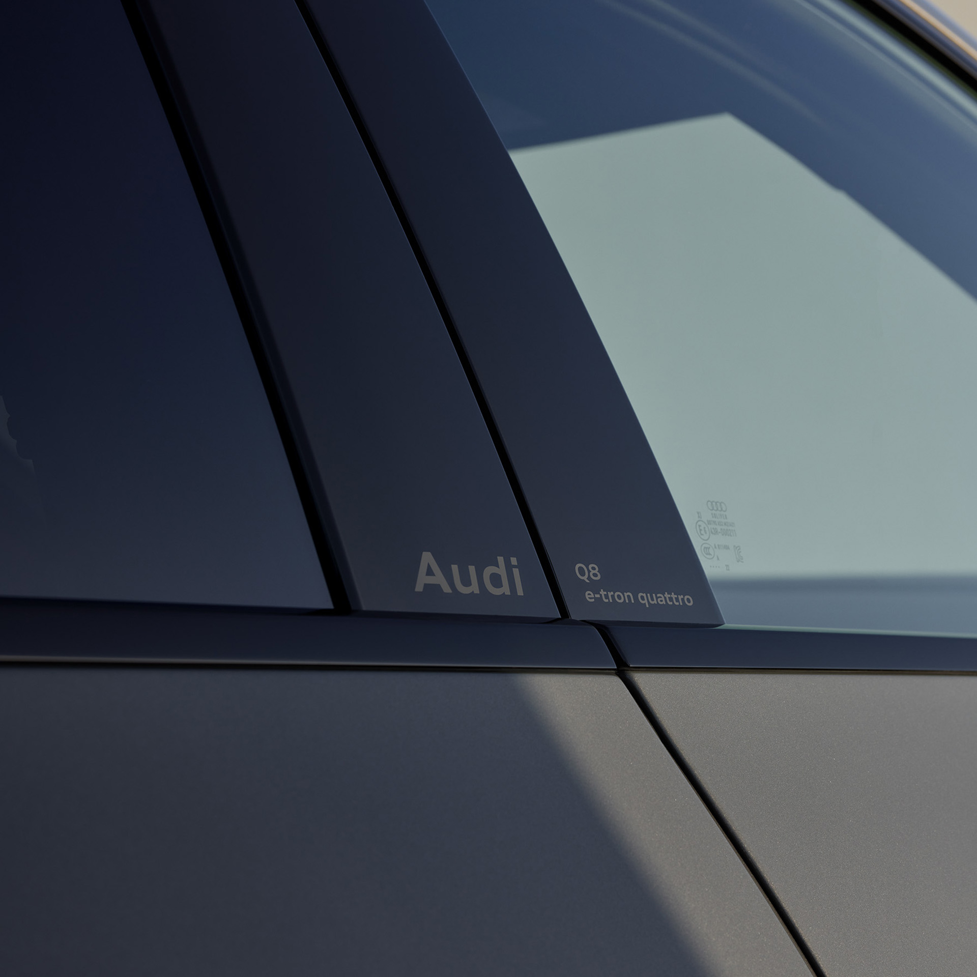 Oznaka modela Audi Q8 e-tron na B-stebričku