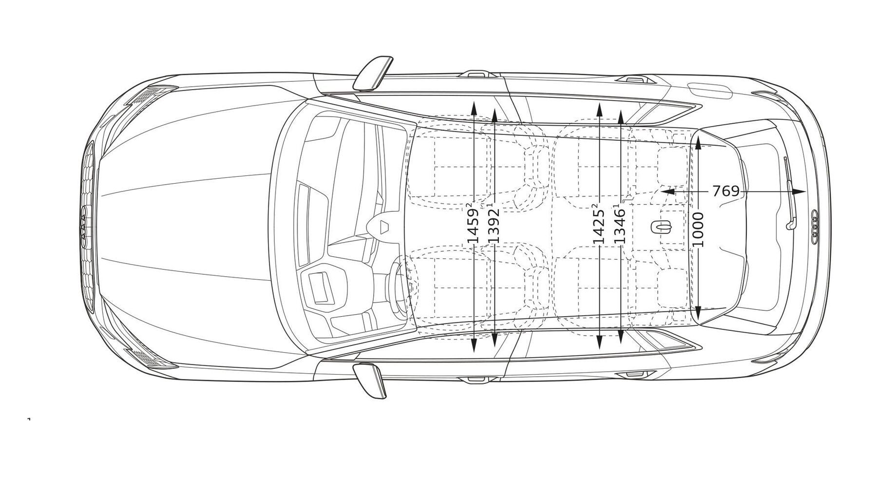 Audi A3 Sportback g-tron Abmessungen in der Topansicht