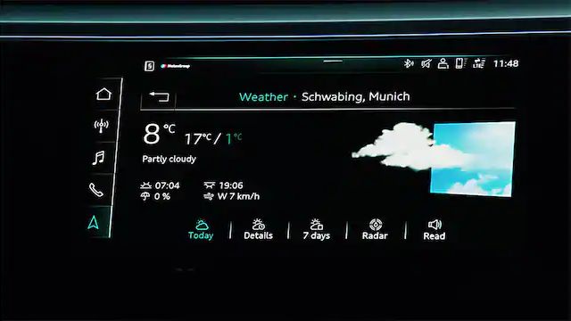 Audi Touchscreen Bildschirm mit Wetteranzeige