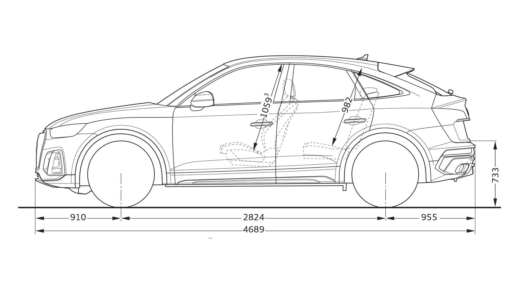 Audi SQ5 Sportback 2021 Abmessungen Seitenansicht